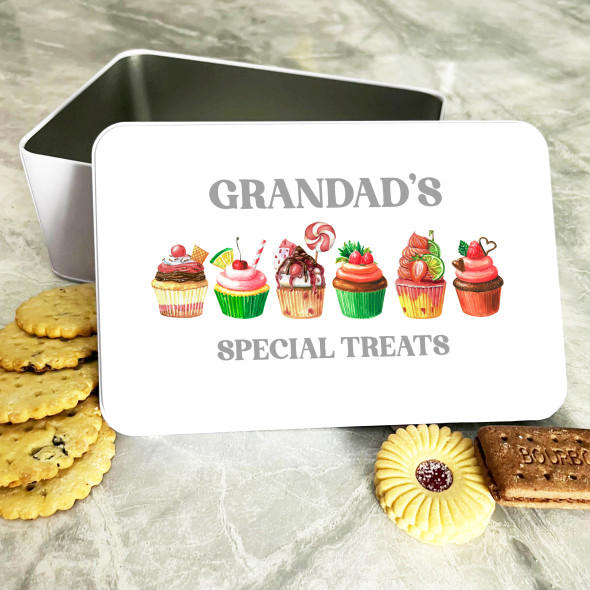 Grandad Special Treats Cupcakes Rectangle Personalised Cake Tin