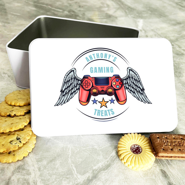Red Controller With Wings Gaming Personalised Treat Tin