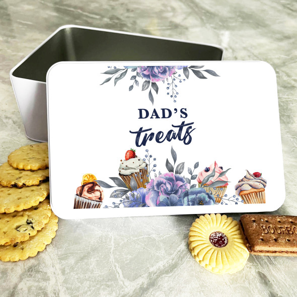 Watercolour Floral Cupcakes Dad Treats Rectangle Personalised Cake Tin