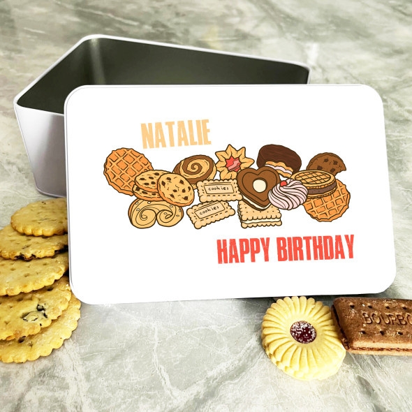 Cookies Assortment Happy Birthday Rectangle Personalised Biscuit Tin