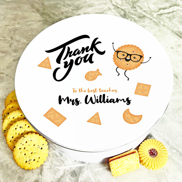 Round Funny Cookie Wearing Glasses Personalised Biscuit Tin