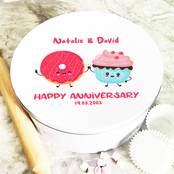 Round Funny Couple Cupcakes Anniversary Personalised Cake Tin