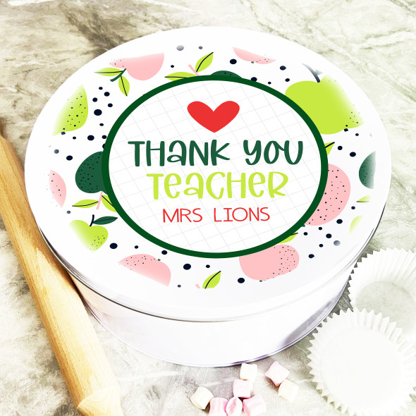 Round Thank You Teacher Apples Personalised Treat Tin