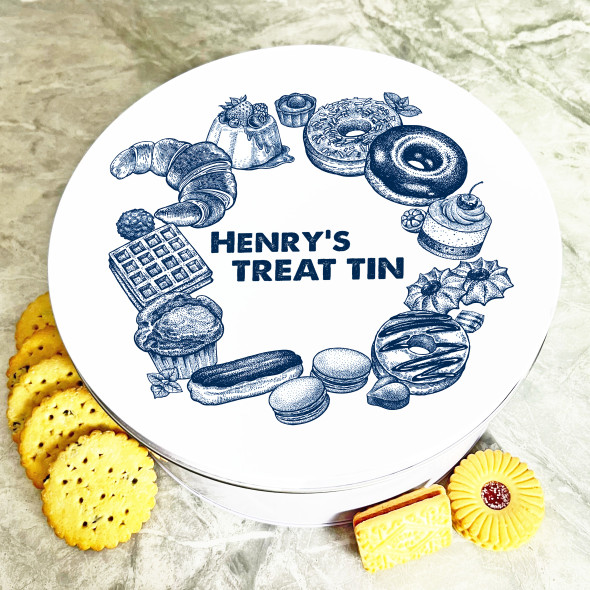 Round Vintage Navy Pastry Wreath Personalised Treat Tin