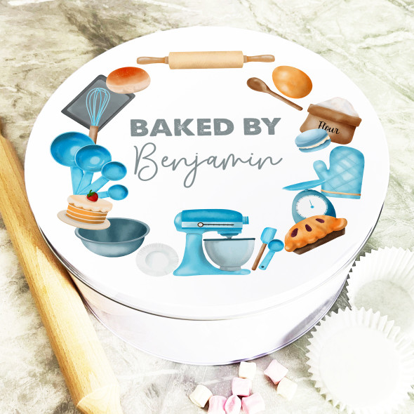 Round Watercolour Baking Baked By Personalised Cake Tin
