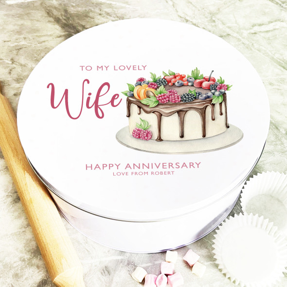 Round Watercolour Wife Anniversary Personalised Cake Tin