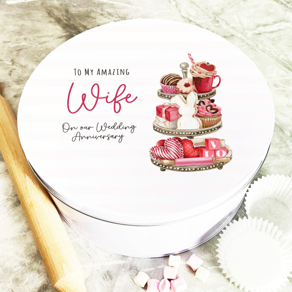 Round Wife Sweet Pastry Anniversary Personalised Cake Tin