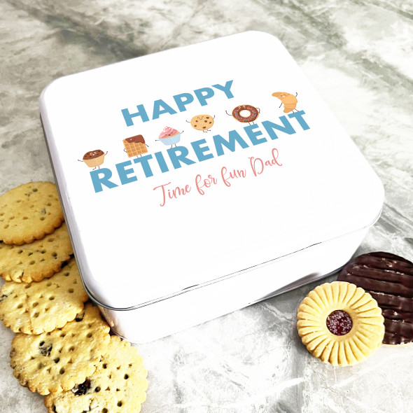 Square Dad Happy Retirement Pastry Characters Personalised Treat Tin