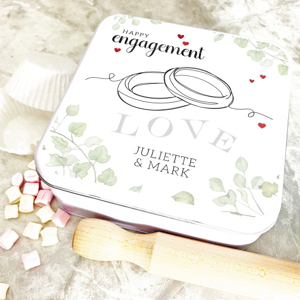 Square Happy Engagement Leaves Personalised Treat Tin