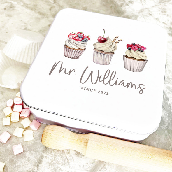 Square Mr Husband Cupcakes Personalised Cake Tin