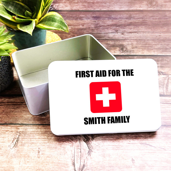 First Aid For The Family Rectangle Personalised Medicine Tin