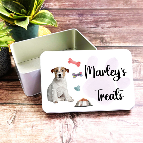 Jack Russell Rectangle Personalised Dog Biscuit Treat Tin