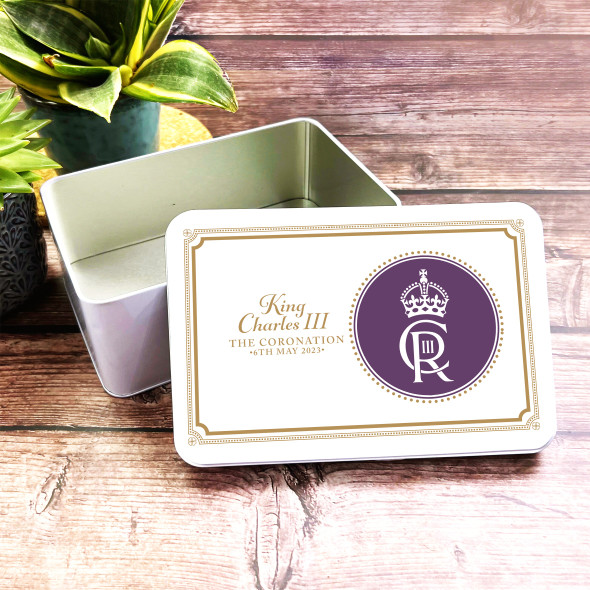 Purple Official Monogram Cr King Charles III Coronation Souvenir Tin