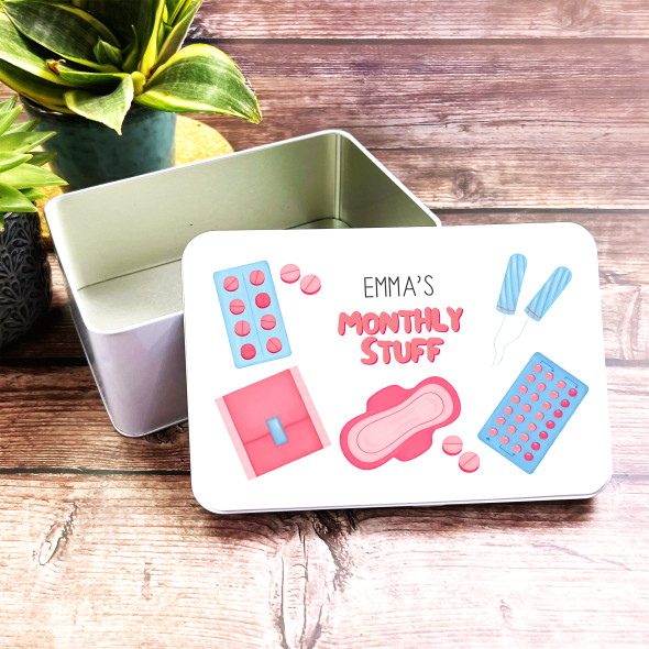 Women's Period Pads Tampons Pills Personalised Monthly Storage Tin