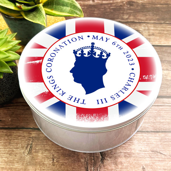 Round Silhouette Union Jack King Charles III Coronation Souvenir Tin