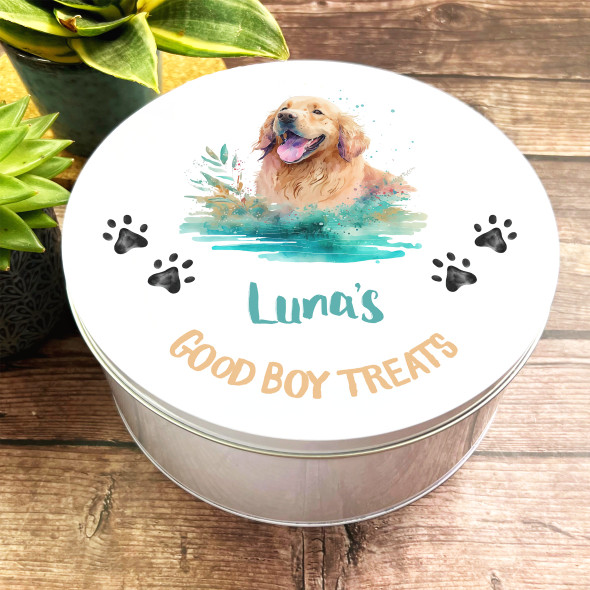 Round Labrador Dog Good Boy Girl Paw Prints Personalised Treat Tin