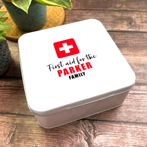 Square First Aid Red Logo Family Personalised Medicine Tin