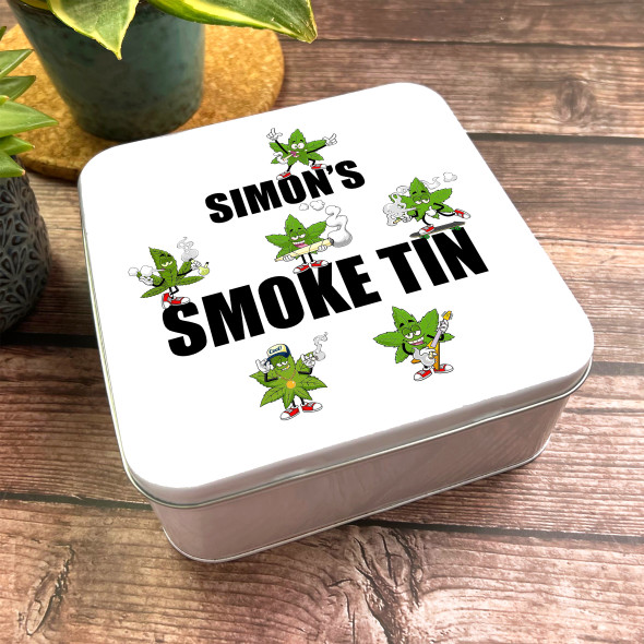 Square Marijuana Leaf Cartoon Characters Weed Personalised Smoke Tin