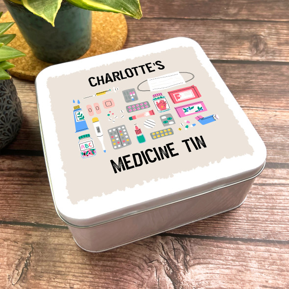 Square Medical Elements First Aid Personalised Medicine Tin