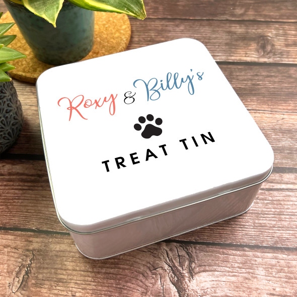 Square Cat Dog Biscuits Black Paw Print Personalised Pet Treat Storage Tin