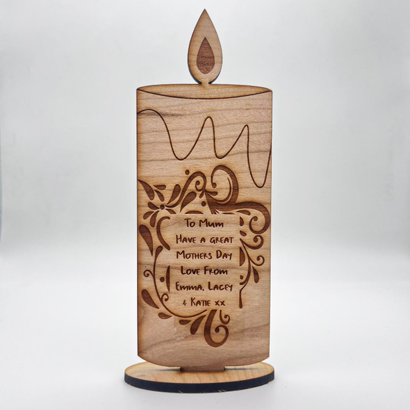 Mother's Day Birthday Candle Keepsake Ornament Engraved Personalised Gift