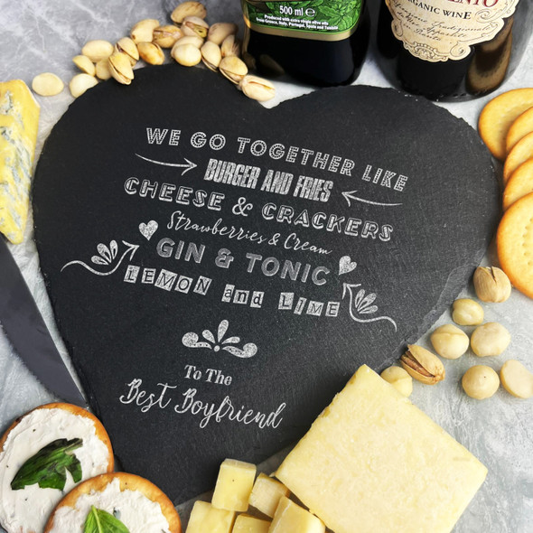 Food Drink Perfect Match Poem Boyfriend Gift Heart Slate Cheese Serving Board