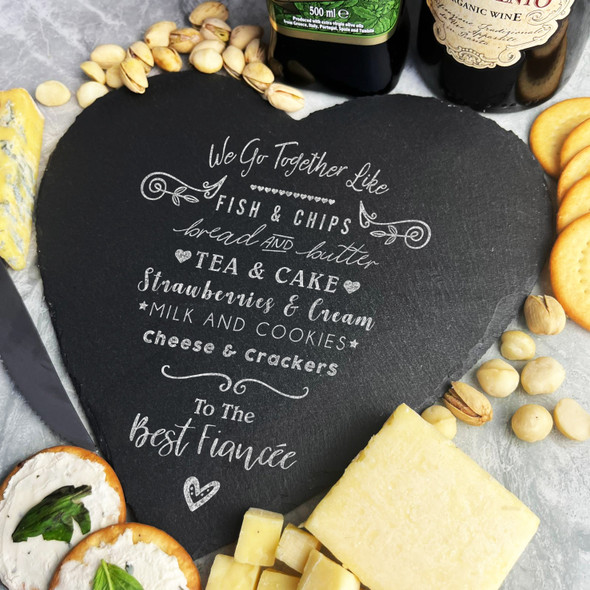 Perfect Food Pair Romantic Poem Fiancée Gift Heart Slate Cheese Serving Board