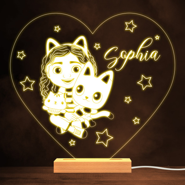 Gabby's Dollhouse Stars Heart Kid's TV Show Personalised White Night Light