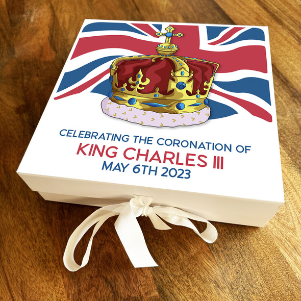 Square Celebrating Union Jack Crown King Charles Coronation Gift Box