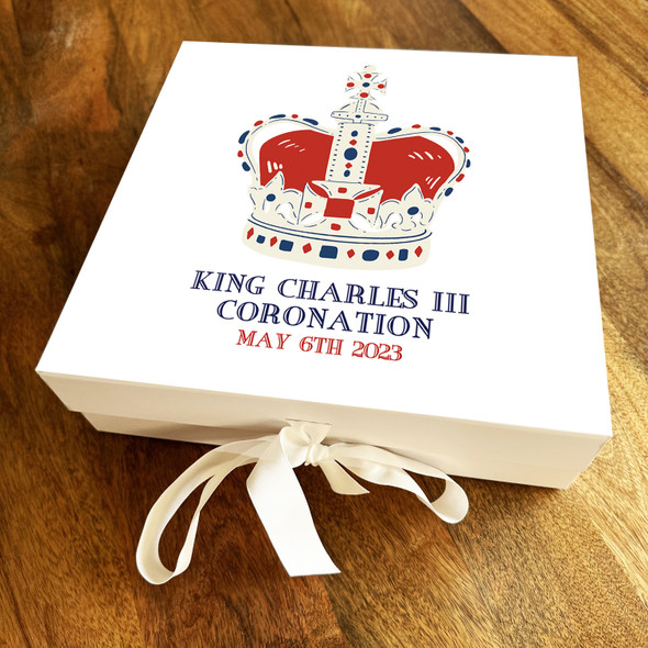 Square Crown Jewels Red Blue King Charles III Coronation Personalised Gift Box