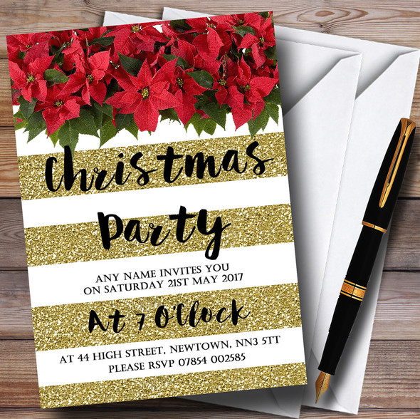 Gold & White Striped Customised Christmas Party Invitations
