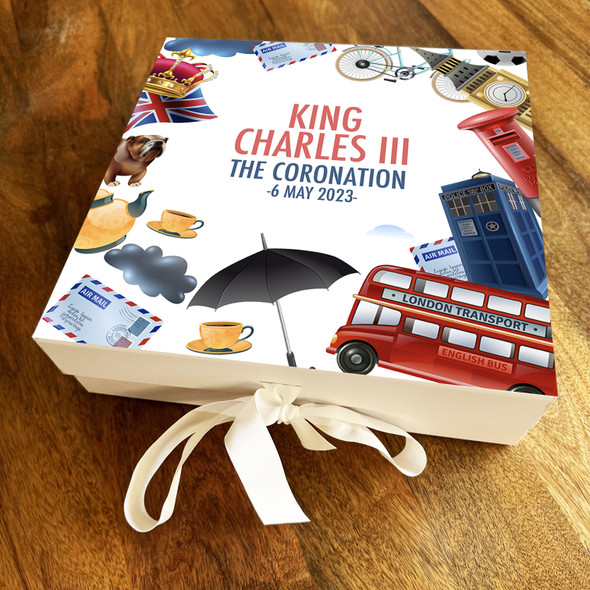 Square London Big Ben Bus Tardis King Charles Coronation Personalised Gift Box