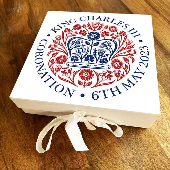 Square Official Blue Red Emblem King Charles Coronation Personalised Gift Box