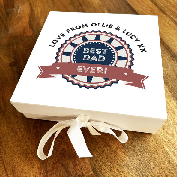 Square Vintage Badge & Banner Best Dad Ever Stars Personalised Hamper Gift Box