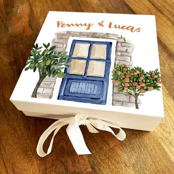 Square Watercolour Front Door & Plants New Home Couple Personalised Gift Box