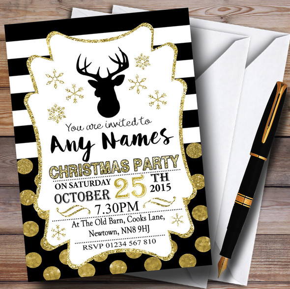 Gold Spots & Stripes Customised Christmas Party Invitations