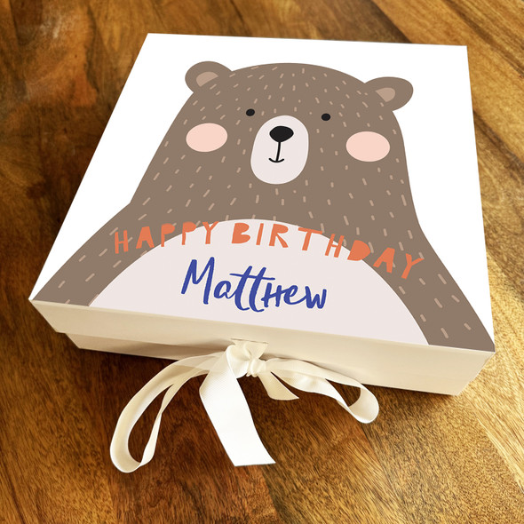 Square Cute Pastel Bear Happy Birthday Personalised Hamper Gift Box