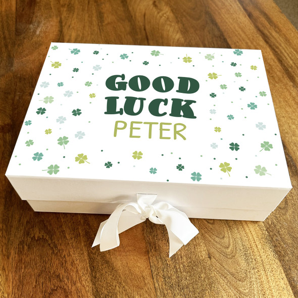Lucky 4 Leaf Clovers Background Good Luck Personalised Hamper Gift Box