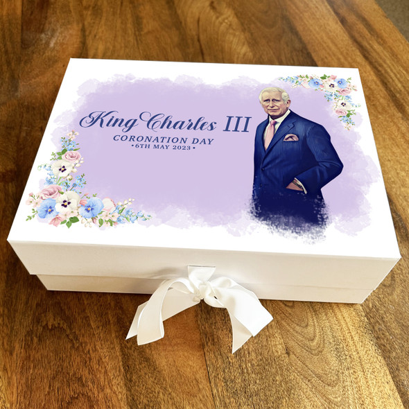Purple Background Floral His Majesty King Charles Coronation Gift Box