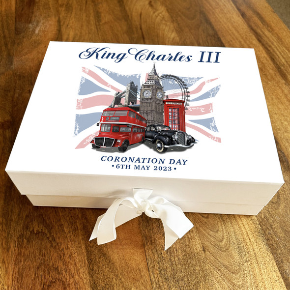 Retro London Big Ben UK Flag King Charles III Coronation Personalised Gift Box