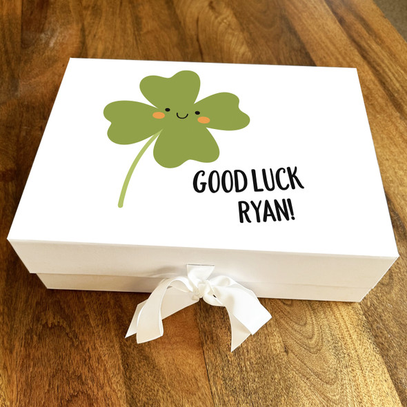 Smiling Lucky 4 Leaf Clover Good Luck Personalised Hamper Gift Box