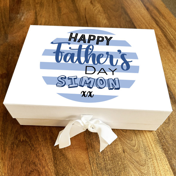 Blue Happy Father's Day Dad Pastel Stripes Personalised Hamper Gift Box