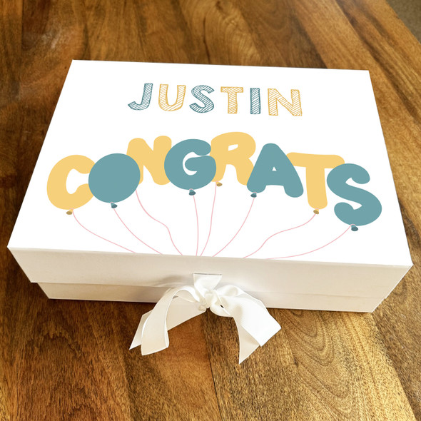 Congratulations Lettering Balloons Teal & Yellow Personalised Hamper Gift Box