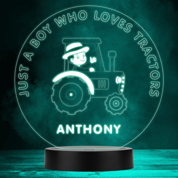 Just A Boy Who Loves Tractors Kids Round Personalised Gift RGB LED Night Light