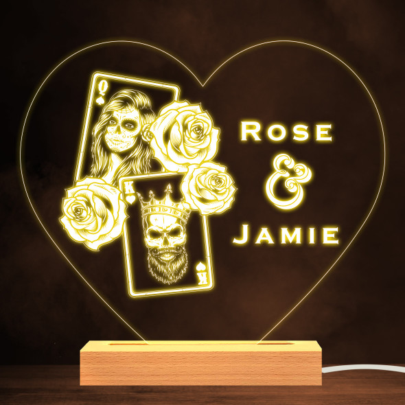 Skull Queen And King Of Hearts Roses Personalised Gift Warm White Night Light