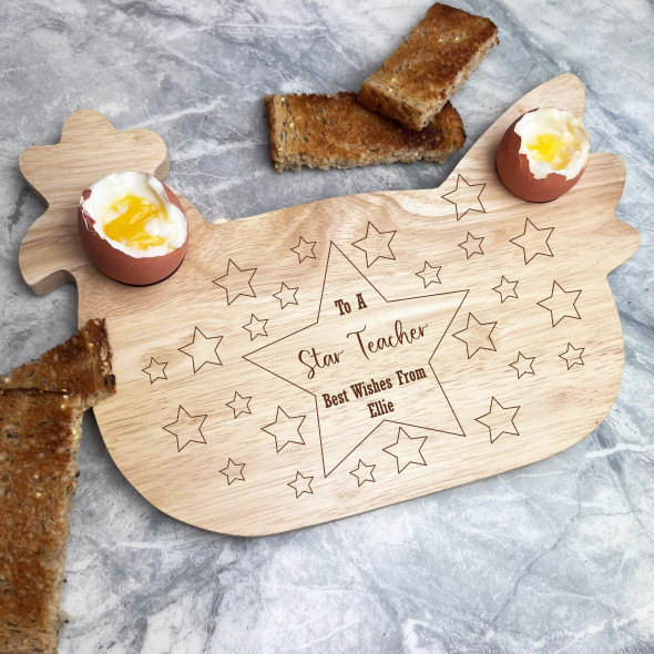 Stars Border To A Star Teacher Personalised Chicken Egg Breakfast Board