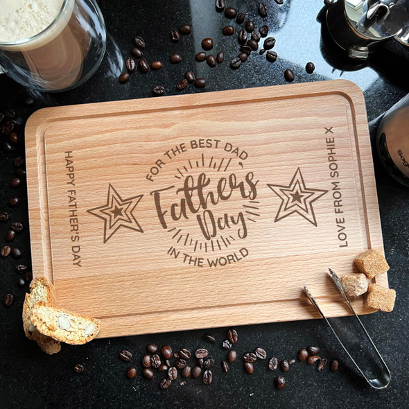 For The Dad In The World Father's Day Text Star Personalised Wood Cheese Board