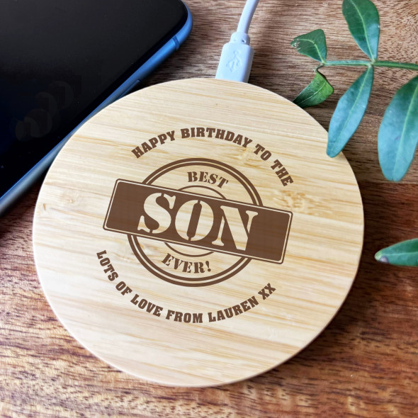 Best Son Ever Birthday Personalised Round Wireless Phone Charger Pad