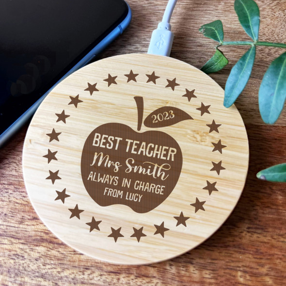 Best Teacher Apple Always In Charge Personalised Round Phone Charger Pad