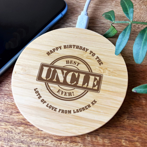Best Uncle Ever Birthday Personalised Round Wireless Phone Charger Pad